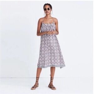 Madewell Blue Red White Paisley Bandana Print Cross Back Cami Shift Dress Size 6